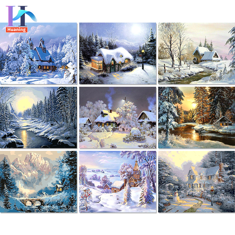 Kit de pintura por lienzo con números al óleo de nieve de invierno, pintura acrílica para adultos para colorear por Marco de números, arte de decoración del hogar ► Foto 1/6