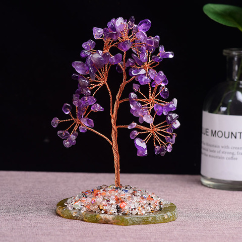 Árbol de la vida de cuarzo rosa amatista Natural, Mineral de roca espécimen, curación de Reiki, decoración del hogar, regalos DIY, recuerdo, 1 ud. ► Foto 1/6