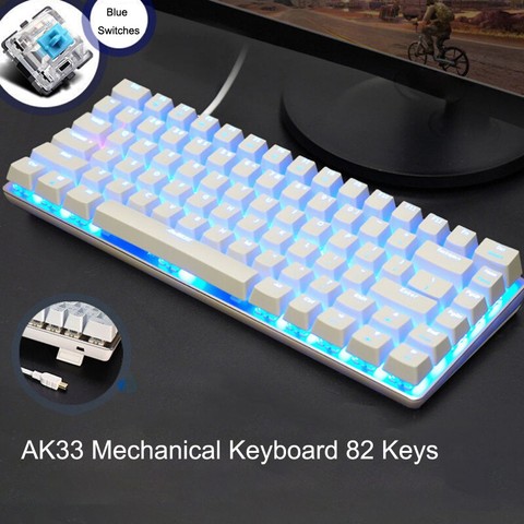 Teclado mecánico AK33 para juegos, periférico con cable retroiluminado de 82 teclas, interruptor azul y negro, para ordenador portátil ► Foto 1/5