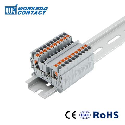 Bloques terminales en carril Din PT-2.5 empujar en primavera sin tornillos 10pcs PT 2,5 eléctrica Terminal de conector de bloque de PT2.5 alambre Conductor ► Foto 1/6