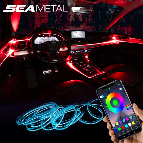 Luces de Ambiente de coche EL cable de neón tira de luz RGB múltiples modos App Control de sonido Auto Interior decorativo lámpara de neón ambiental ► Foto 1/6