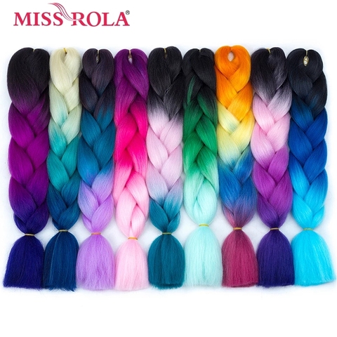 MISS ROLA-extensiones de cabello trenzado con brillante giro de 24 pulgadas, trenzas Jumbo con degradado, soporte de cabello sintético, venta al por mayor ► Foto 1/6