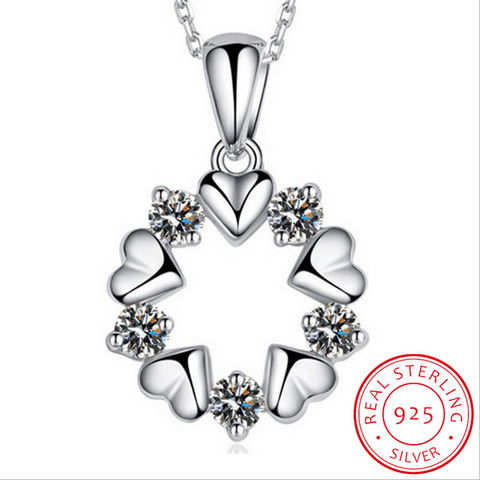 Collar con colgante de flor de circonia y corazón de amor para mujer, joyas de plata de ley 925, Gargantilla de cadena de 45cm, S-N153 ► Foto 1/3