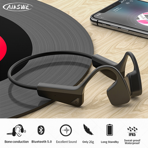 AIKSWE-auriculares de conducción ósea, inalámbricos por Bluetooth, auriculares IP56 estéreo manos libres con micrófono para correr ► Foto 1/6