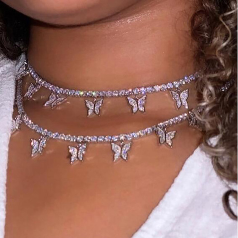 Kasajewel-collar con colgante de mariposa de plata para mujer, cadena de cristal brillante para clavícula, nuevo diseño de moda, regalo de fiesta, joyería ► Foto 1/6