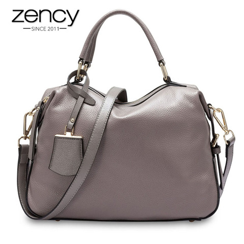 Zency-Bolso de mano de piel auténtica para mujer, 100% de mano, bandolera de hombro de lujo, con encanto Boston ► Foto 1/6