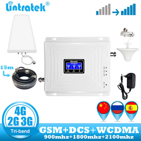 Repetidor lintratek 2g 3g 4g amplificador de señal GSM Tri Band 900 DCS 1800 WCDMA 2100 amplificador de Amplificador de señal móvil de teléfono móvil voz e internet ► Foto 1/6