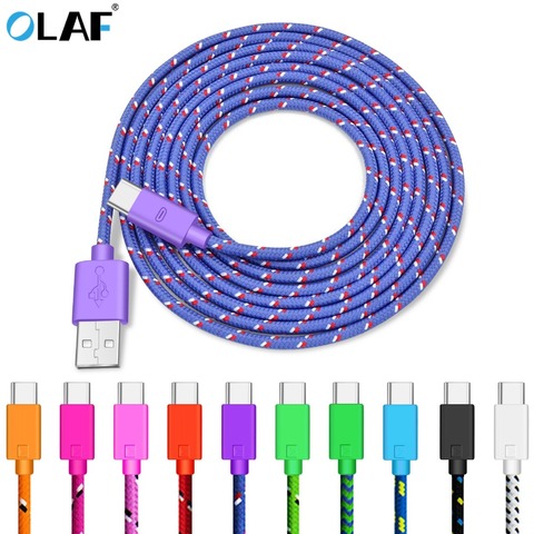 Cable USB tipo C de nailon trenzado 1M 2M 3M sincronización de datos carga rápida USB C Cable para Samsung S9 S10 Xiaomi mi9 mi8 Huawei tipo c ► Foto 1/6