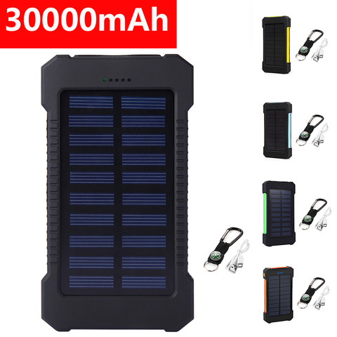 Banco de energía Solar de 30000mAh para Xiaomi, cargador de batería externo portátil con USB Dual para Samsung iPhone 12 XR ► Foto 1/6