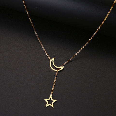 DOTIFI para mujeres collares pendiente doble cadena larga Luna estrella Acero inoxidable collar joyería T41 ► Foto 1/6