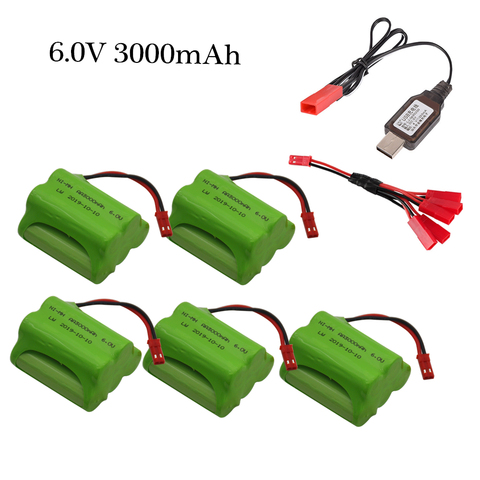 6v 3000mAh cargador de batería conjuntos para coches RC Robots tanques rc pistola barcos con conector JST AA 2400mah 6v NiMH Pack de batería recargable ► Foto 1/6