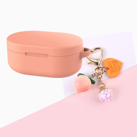 Funda Redmi Airdots para Xiaomi Redmi Airdots, funda para auriculares Mi True, funda de silicona con llavero de melocotón dulce ► Foto 1/6