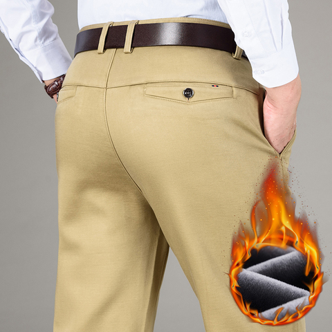 Pantalones gruesos de lana para hombre, pantalón informal cálido, estilo clásico, moda de negocios, color caqui, 5 colores, de marca ► Foto 1/6