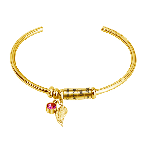 MYLONGINGCHARM-pulsera personalizada con nombre para mujer, brazalete de acero inoxidable con hoja de piedra de nacimiento, oro rosa ► Foto 1/1