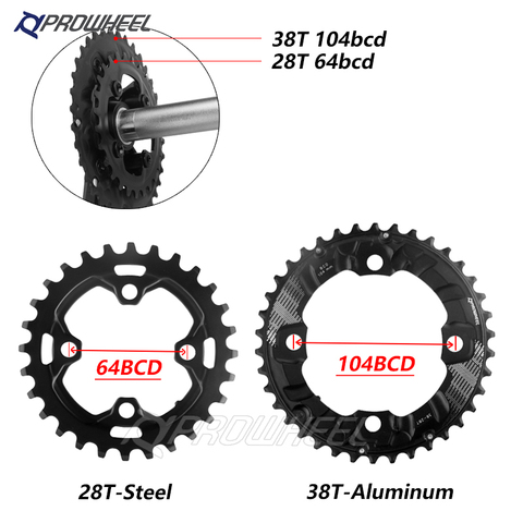 PROWHEEL MTB bicicleta de ruedas dentadas/64 /104BCD doble Chainwheel 26T 28T 36T 38T engranaje de bicicleta de montaña plato placa partes ► Foto 1/5