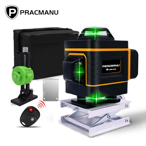 PRACMANU-Nivel láser, herramienta de nivelación 4D de 16 líneas, nivelado automático, 360 Cruz Horizontal y Vertical, Láser de línea verde de gran potencia ► Foto 1/6