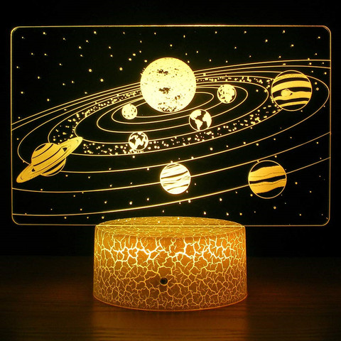 Lámpara de ilusión óptica 3D del Sistema Solar para niños y niñas, luz nocturna de galaxia espacial del universo, como regalos de cumpleaños o vacaciones ► Foto 1/6