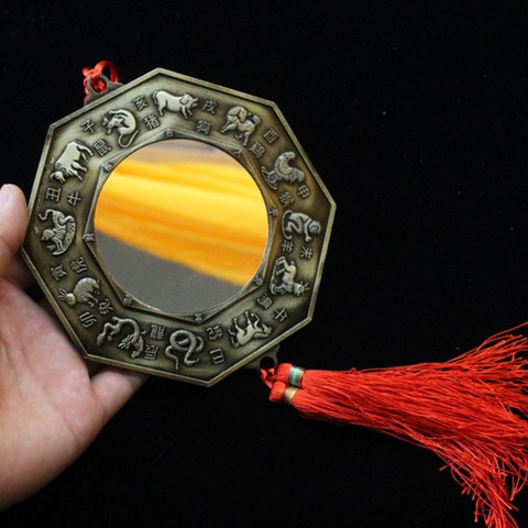 Colgante decorativa Feng Shui chino espejo Bagua Yin Yang espejo Bagua con nudo chino buena suerte fortuna oración Decoración ► Foto 1/6