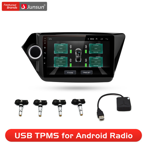 Sistema de alarma de monitoreo de presión de neumáticos USB Junsun, navegación Android TPMS con 4 sensores internos para navegación de reproductor de DVD de coche ► Foto 1/2