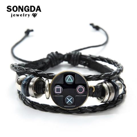 SONGDA-pulsera de cuero con foto y gemas de cristal para hombre, brazalete de cuero hecho a mano con foto, regalo para niños ► Foto 1/6