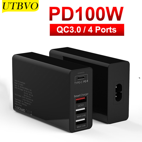 UTBVO PD 100W 4 USB tipo C la carga rápida 3,0 cargador para iPad iPhone 12 11 Pro Samsung Huawei ASUS cargador de pared ► Foto 1/6