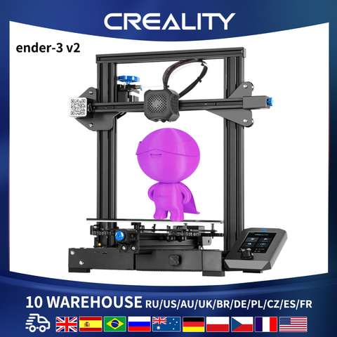 CREALITY-Kit de impresora 3D Ender-3 V2, dispositivo de impresión de 32 bits, con pantalla de visualización de interfaz de usuario, con reinicio de impresión ► Foto 1/6