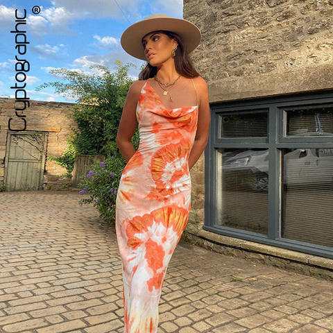 Cryptographic-vestido Midi de tirantes finos para mujer, vestido sexi de moda con tinte dibujo y espalda descubierta con cordones, sin mangas para fiesta y Club ► Foto 1/6