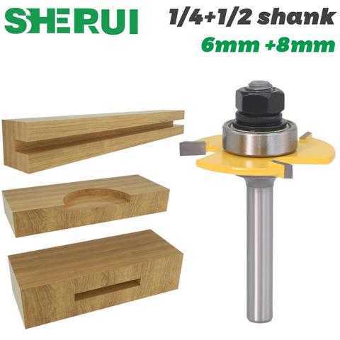 1 pc 8mm vástago 1/4 ″shank 6mm vástago 1/2 ″shank 12mm vástago de ranura de la Asamblea Paritaria Router Bit 3/4 