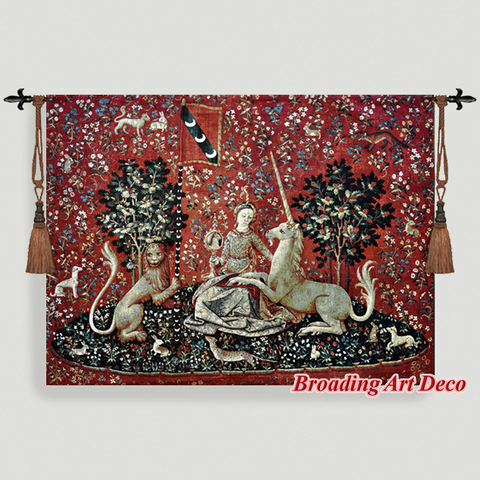 SIGHT-tapiz Medieval de mujer y el unicornio para colgar en la pared, tejido Jacquard, gobelino, decoración artística para el hogar, 100% de algodón de 139x103cm ► Foto 1/6