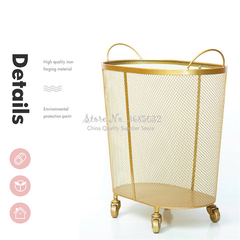 Cesta moderna para la ropa sucia, organizador creativo para el hogar con ruedas dorados de moda, Color dorado y Metal, Asa de almacenamiento ► Foto 1/6