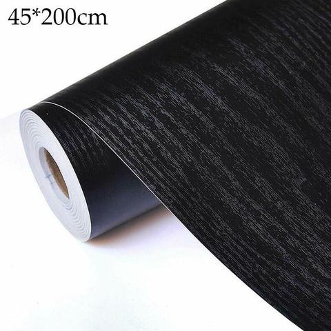 Papel pintado espesante de grano de madera negra, 45x200cm, papel tapiz de vinilo para muebles, cocina, armario, palillo de Pvc autoadhesivo ► Foto 1/6