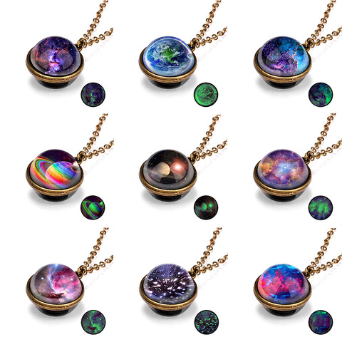 Universe Planet-collar con colgante de doble cara para hombre y mujer, colgante Retro luminoso de cristal con Imagen de Galaxia nebulosa, Joyería de Arte cósmico ► Foto 1/6