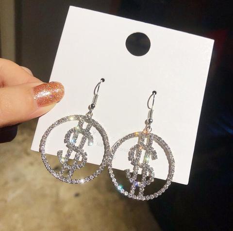 Pendientes colgantes con forma de dólar para mujer, aretes con personalidad americana y europea, exagerados, previene alergias, calidad de la oreja ► Foto 1/6