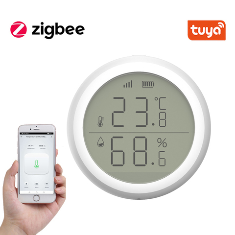 Tuya ZigBee-Sensor inteligente de temperatura del hogar y humedad, con pantalla LED, funciona con asistente de hogar y Hub Tuya Zigbee ► Foto 1/6