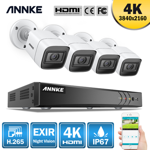 ANNKE-sistema de seguridad de vídeo 4K Ultra HD de 8 canales, 8MP, 5 en 1, H.265, DVR, con 4 Uds., cámara de vigilancia CCTV resistente al agua para exteriores ► Foto 1/6