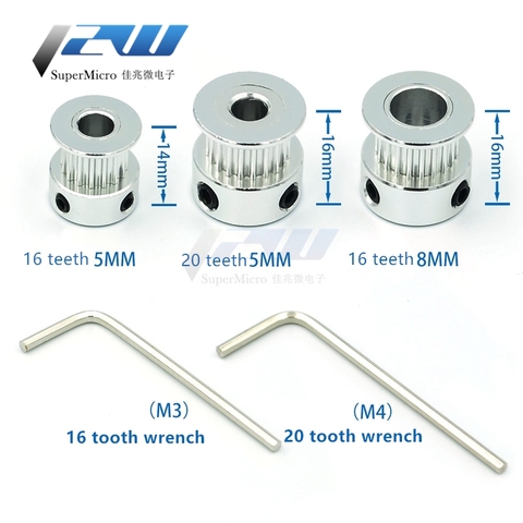 GT2 16 / 20mm dientes de 5mm de diámetro 6,35mm 8mm polea de aluminio dentada equipo para 6mm de ancho 2GT cinturón para 3D piezas de la impresora ► Foto 1/6