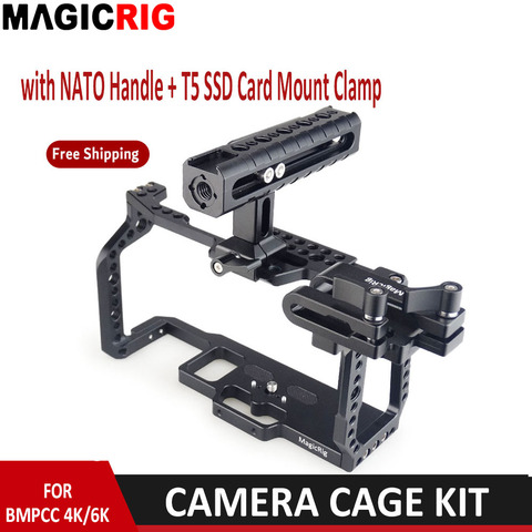 MAGICRIG-jaula de cámara portátil con mango NATO Grip + tarjeta T5 SSD, abrazadera de montaje para Blackmagic Pocket Cinema Cámara BMPCC 4K y 6K ► Foto 1/6