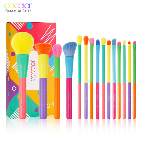 Docolor-Juego de brochas de maquillaje, 15 uds, para base en polvo, sombra de ojos, pelo sintético, coloridas ► Foto 1/6