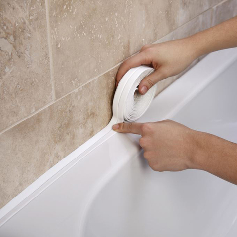 Cinta de sellado para baño, ducha, lavabo, cinta de calafateo, adhesivo impermeable para pared, PVC, blanco, para baño y cocina ► Foto 1/6