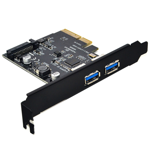 Tarjetas de supervelocidad, 10Gbps, USB 3,1, 2 puertos, tarjeta Express PCI-E, conector de alimentación SATA de 15 Pines, adaptador PCIE, conjunto de chips ASM3142 ► Foto 1/6