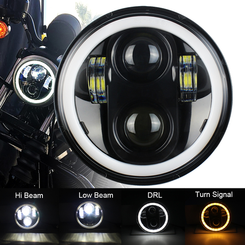 Proyector de faro LED negro de 5,75 pulgadas, anillo Halo, señal de giro DRL de 5 y 3/4 pulgadas para motocicleta Sportster Dyna Iron 883 ► Foto 1/6