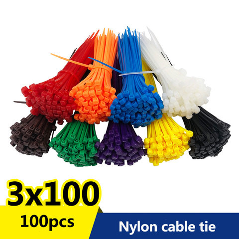 100 unids/bolsa 8 colores 2,5mm x 100mm 2,5mm x 100mm Cable de nylon de autobloqueo tirantes bridas blanco negro organizador Cable de sujeción ► Foto 1/6