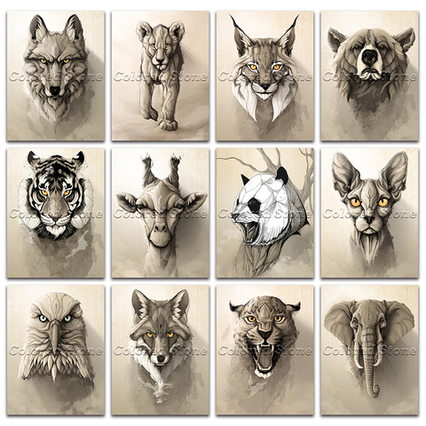 Pintura de diamantes cuadrados completos 5D con bordado de Lobo, león, oso, lince, jirafa, panda, gato, zorro, elefante, taladro DIY, mosaico de dibujo 416 ► Foto 1/6