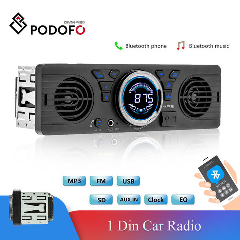 Podofo-reproductor de Audio con Bluetooth para coche, dispositivo electrónico MP3, estéreo, FM, USB/TF, 1 Din ► Foto 1/6