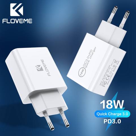 FLOVEME 18W PD 3,0 puerto dual carga rápida 3,0 cargador de teléfono para iPhone Samsung QC 3,0 cargador de teléfono móvil carga rápida ► Foto 1/6