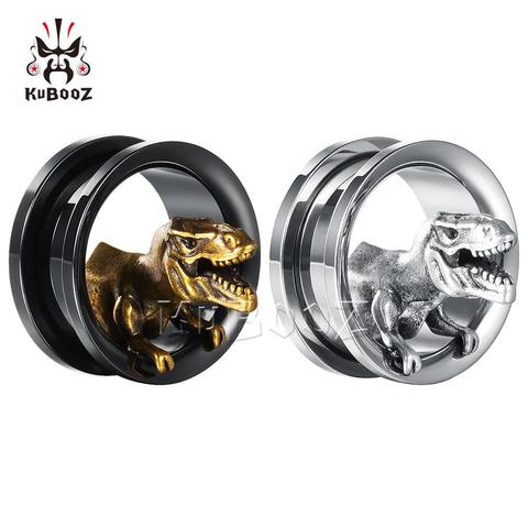 KUBOOZ-dilatadores de oreja de tornillo, Piercing en forma de anillo, tapones de túnel expansor, pendientes de dinosaurios de acero inoxidable, joyería corporal a la moda ► Foto 1/6