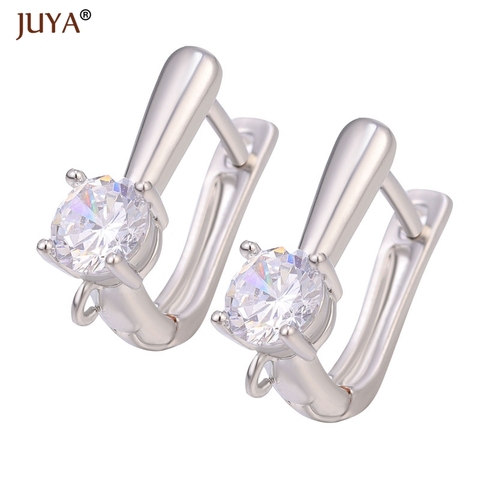 Creativo oro plata Leverback Earwire austriaco cristal Hoop pendiente hallazgos para DIY mujeres pendientes joyería conector fabricación ► Foto 1/6