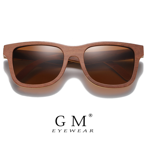 Gafas de sol polarizadas de madera para hombre y mujer, lentes de bambú para monopatín, GM, color marrón, S832 ► Foto 1/6