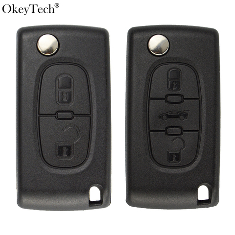 OkeyTech-Carcasa plegable para llave de coche, caja de mando a distancia para Peugeot 206, 407, 307, 607, Citroen C2, C3, C4, C5, C6, Berlingo, 2/3 botones ► Foto 1/6