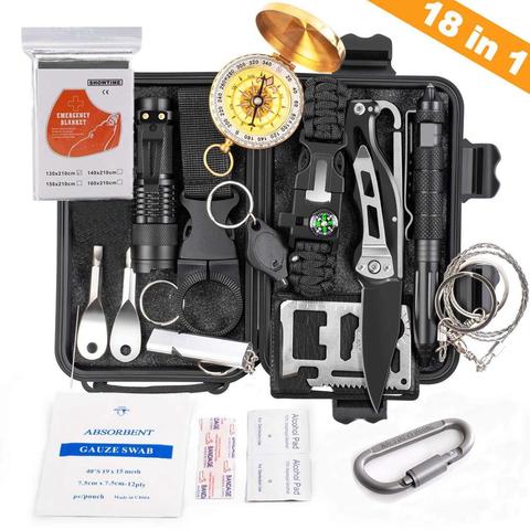 Kit de equipo de supervivencia para exteriores, accesorios de senderismo de emergencia para supervivencia, turismo en el bosque, con manta térmica, pulsera de supervivencia ► Foto 1/6